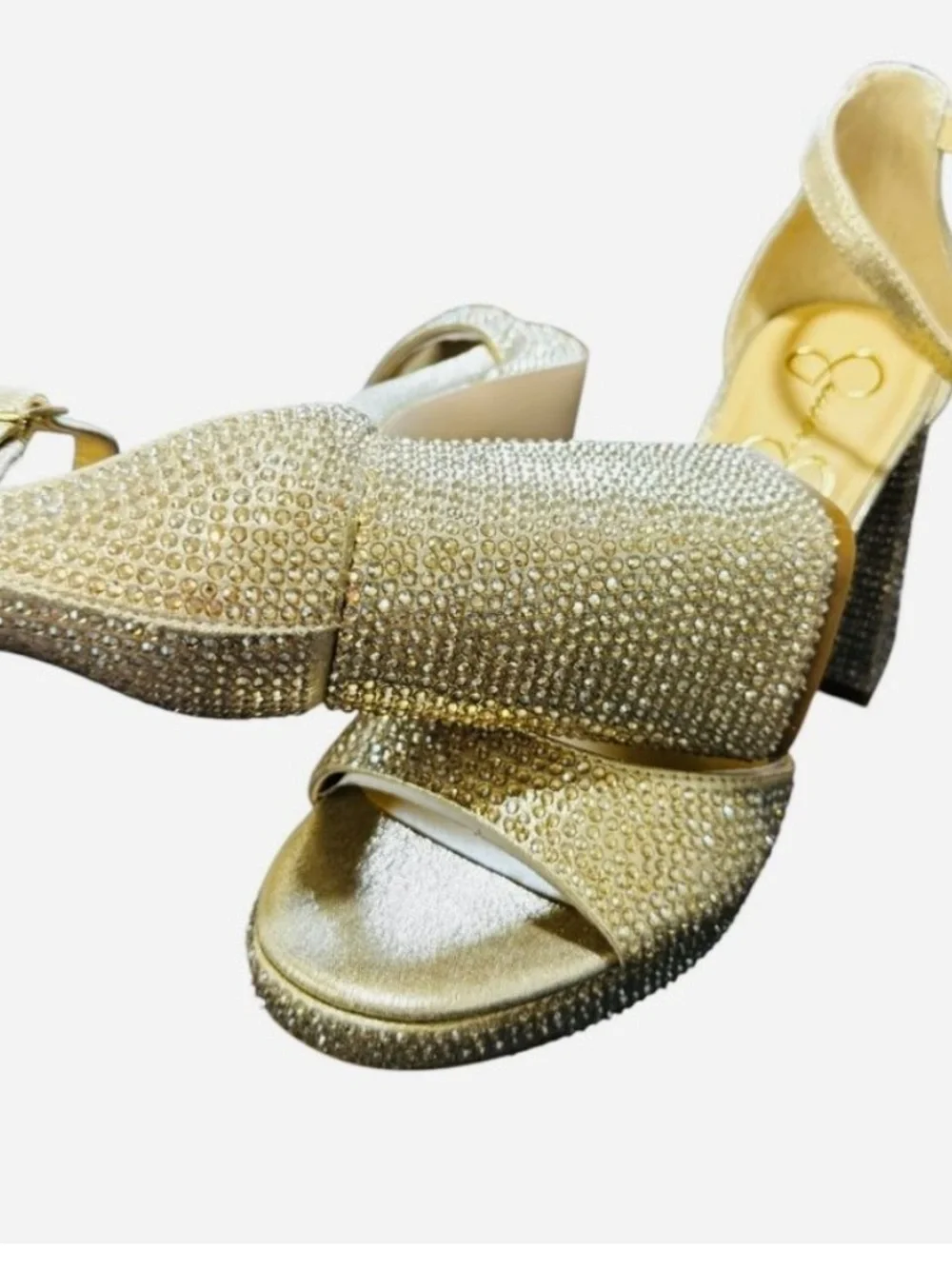 Jessica Simpson Silver Crystal Block Heel Sandals